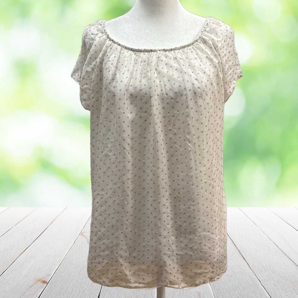 Made in Italy Silk Chiffon Peasant Blouse Polka Dot Layered Cottage Cream Size M